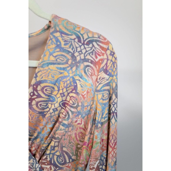 Peruvian Connection Dress Women Long Sleeve Faux Wrap Printed Stretch SZ M - Picture 4 of 7